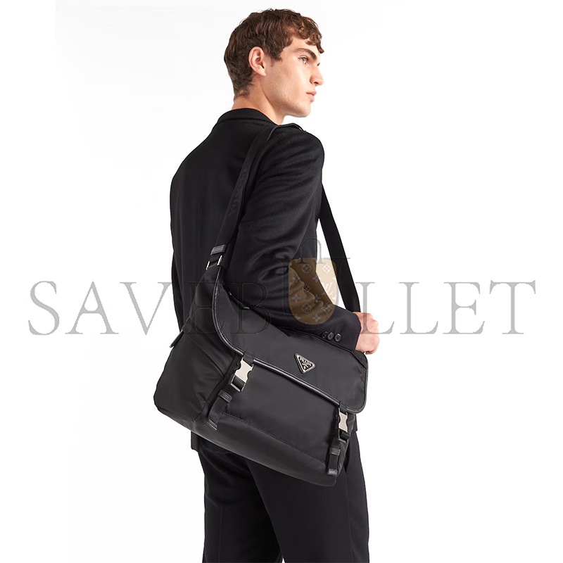 Pra*a re-nylon and saffiano leather shoulder bag 2vd052 (30*27.5*14.5cm)